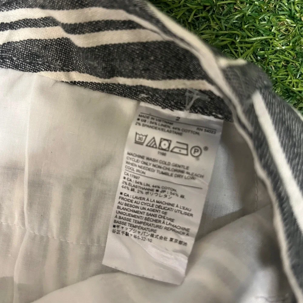Banana Republic Avery Linen Blend Striped Ankle Pants Black White Size 2